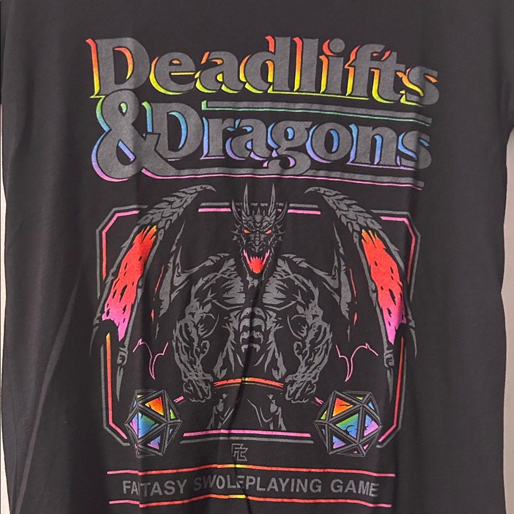 Bella Canvas Deadlifts & Dragons T-Shirt - Black with Rainbow Accents